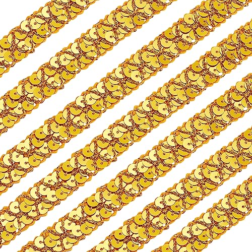 OLYCRAFT 14 Yards/13 m Flacher Runder Kunststoff Paillette Trimmen Mit Goldenen Pailletten 2 Reihen Paillettenbandbesatz Glitzerndes Metallisches Polyesterband Zum Nähen Verschönern von Kleidern von OLYCRAFT