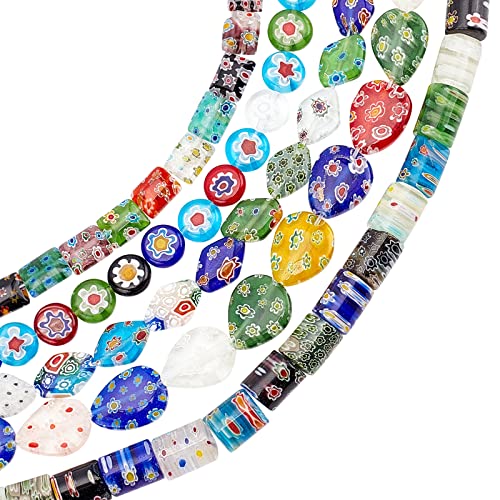OLYCRAFT 156 Stück handgefertigte Millefiori-Glasperlen Stränge gemischte Farben Abstandshalter Perlen Millefiori Lampwork Glasperlen für Schmuckherstellung – 5 Stile von OLYCRAFT