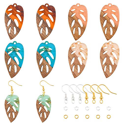 OLYCRAFT 170pcs Blatt Harz Holz Ohrring Anhänger 5 Farben Baumeln Ohrring Herstellung Kits Mit Ohrring Haken Und Biegeringe Für Schmuck DIY Herstellung von OLYCRAFT