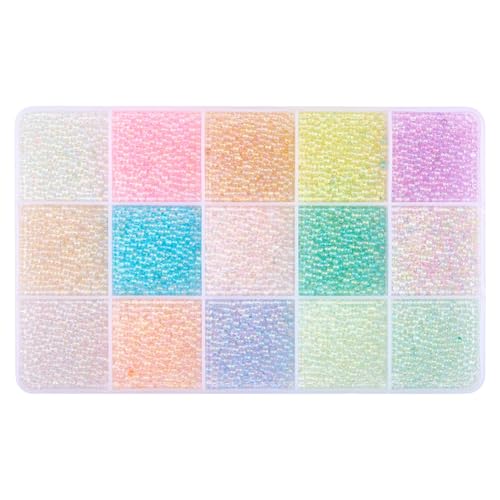 OLYCRAFT 195g 15 Farben Kunstharz Blasenperlen 2mm Ohne Loch Macaron Bunte Mikroglas Blasenperlen Glas DIY Nagelkunst Dekoration Mini Glasperlen Zum Selbermachen Schmuckbasteln Dekorationen von OLYCRAFT