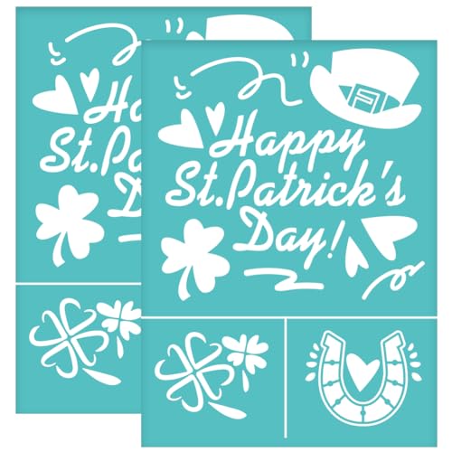 OLYCRAFT 2 Stück 14x19.5cm Happy St. Patrick'S Day Selbstklebende Siebdruckschablone Vierblättriges Kleeblatt Siebdruckschablone Wiederverwendbare Netzschablonen Transfer Zum DIY T-Shirt Stoff von OLYCRAFT