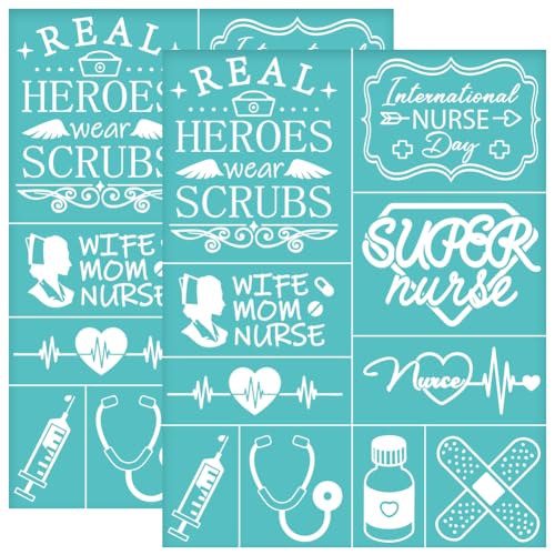 OLYCRAFT 2 Stück 22x28cm Internationaler Tag Der Krankenschwester Siebdruckschablone Super Nurse Selbstklebende Siebdruckschablone Stethoskop Mesh Transferschablonen Zum Malen Auf Holz DIY T-Shirt von OLYCRAFT