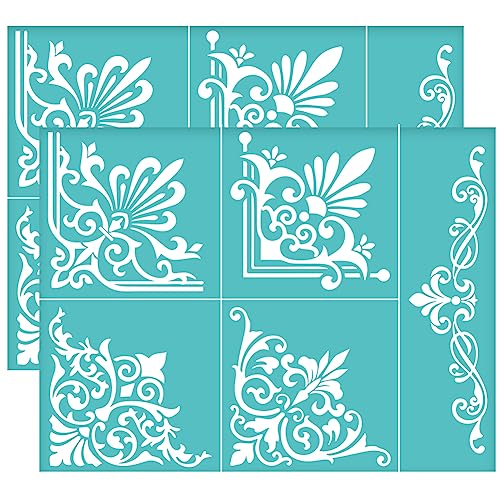 OLYCRAFT 2 Stück Selbstklebende Siebdruck Schablone Blumenmuster Netz Transfer Schablone Barock Eckrand Siebdruck Schablone Zum Malen Auf Holz DIY T-Shirt Stoff - 28x22cm von OLYCRAFT