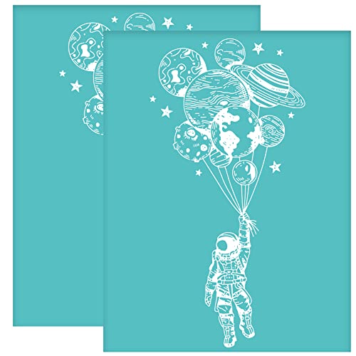 OLYCRAFT 2 Stück Selbstklebende Siebdruck Schablone Spaceman Muster Mesh Transfer Schablone Stern Ballon Siebdruck Schablone Zum Malen Auf Holz DIY T Shirt Stoff - 22x28 cm von OLYCRAFT