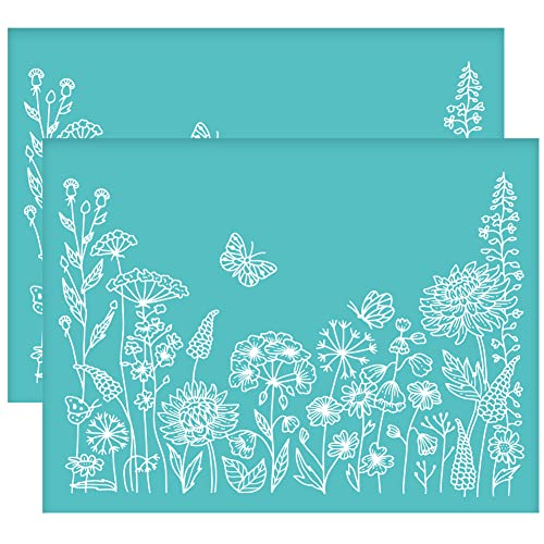 OLYCRAFT 2 Stück Selbstklebende Siebdruck Schablonen Pflanzen Muster Mesh Transfers Schablone Blume Schmetterling Siebdruck Schablone Zum Malen Auf Holz DIY T-Shirt Stoff - 28x22 cm von OLYCRAFT