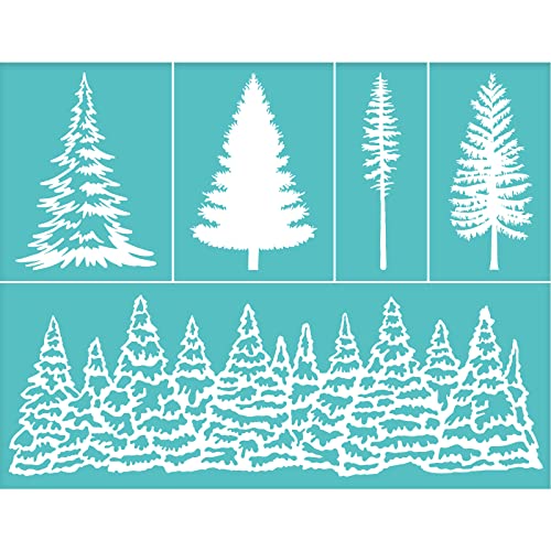 OLYCRAFT 2 Stück selbstklebende Siebdruck Schablonen Winterwald Muster Mesh Transfer Schablone wiederverwendbar Baum Siebdruck Schablone zum Bedrucken von Holz T Shirts Leinwand Stoff - 28 x 22cm von OLYCRAFT