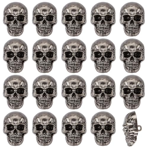 OLYCRAFT 20 Stück Totenkopfknopf Leder Totenkopfkopf Dekorative Schnalle 2mm Loch Punk Metallbolzen Schraubverschluss Niete Totenkopf Conchos Totenkopf Dekorative Schnellschnalle Nieten 25x18x13.5mm von OLYCRAFT