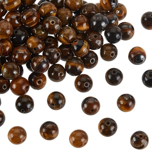 OLYCRAFT 200 Stück 8mm Natürliche Tigerauge Perlen Runde Edelstein Perlen Braun Tigerit Perlen zum Auffädeln Lose Edelstein Perlen Energiestein mit 1mm Loch Für Armband Halskette Schmuckherstellung von OLYCRAFT