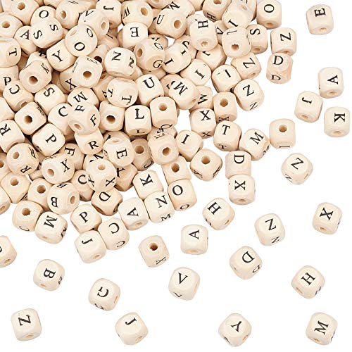 OLYCRAFT 200Stücke 10mm Alphabet Holzperlen Natürliche Quadratische Holzperlen Große Holzlochperlen Mit Anfangsbuchstaben Für Schmuckherstellung Und Basteln von OLYCRAFT