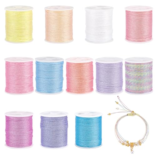 OLYCRAFT 204m 12 Rollen 0.6mm Polyester Nähgarn 9 Lagiges Polyester Nähgarn Rundes Polyester Nähgarn Mit Spule Für DIY Armbänder Halsketten Schmuckherstellung – 12 Farben von OLYCRAFT