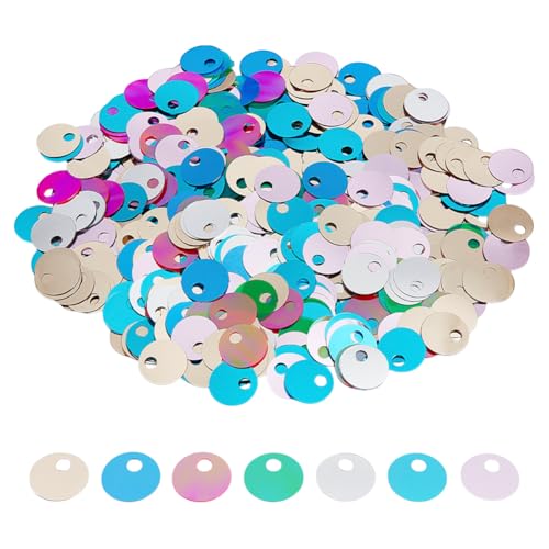 OLYCRAFT 2100 Stück Paillette Mit Großem Loch 19mm 7 Farben Runde Flache Pailletten Flache Lose Pailletten Runde Pailletten Glitzer Pailletten PVC Schillernde Pailletten Für Nähstickereien 5mm Loch von OLYCRAFT