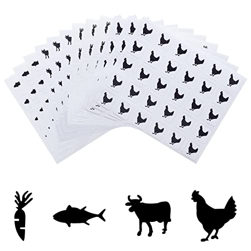 OLYCRAFT 2400 Stück 4 Stile 0.4" Food Choice Aufkleber Küchenaufkleber Karotte/Huhn/Kuh/Fisch Muster Hochzeit Mahlzeit Aufkleber Mahlzeitanzeige Aufkleber für Tischkarten Mahlzeit Aufkleber von OLYCRAFT