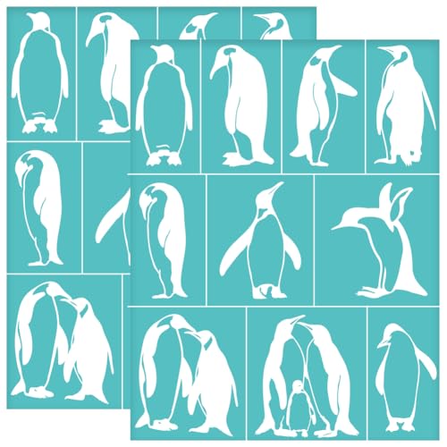 OLYCRAFT 2Pcs 22x28cm Pinguin Selbst Adhesive Silk Screen Printing Stencil Pinguin Pose Mesh Stencils Tierisches Thema Wiederverwendbare Mesh Schablonenübertragung Zum Selbermalen von T Shirt Stoffen von OLYCRAFT