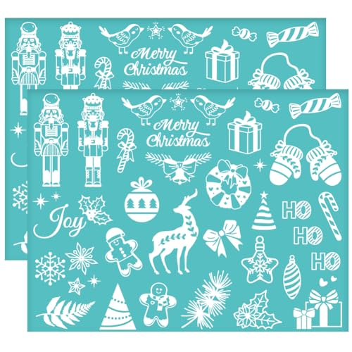 OLYCRAFT 2Pcs 28x22cm Nussknacker Selbst Adhesive Silk Screen Printing Stencil Schneemann Mesh Stencils Thema Weihnachten Wiederverwendbare Mesh Schablonenübertragung von OLYCRAFT