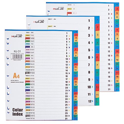 OLYCRAFT 3 Satz Trennblätter für Ordner a4 12/21/31 Laschen 11 Loch EIN Schritt Ordnerteiler Anpassbares Inhaltsverzeichnis Einsteckbare Mehrfarbige Trennblätter Ordner Organizer Für Büro Schule von OLYCRAFT