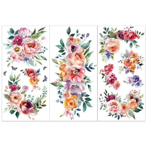 OLYCRAFT 3 Stück/Set Aquarellblumen Abziehbilder Zum Aufreiben Für Möbel Und Kunsthandwerk 15x30cm Große Rosen Dekor Transferaufkleber Florale Abziehbilder Zum Aufreiben Für Holzmöbel Scrapbooking von OLYCRAFT