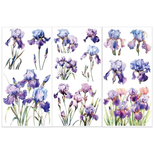 OLYCRAFT 3 Stück/Set Iris Transferfolien Zum Aufreiben Für Möbel Und Kunsthandwerk 15x30cm Blumendekor Transferaufkleber Florale Abziehbilder Zum Aufreiben Für Holzmöbel Heimdekorationen von OLYCRAFT