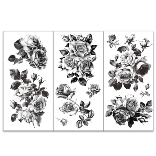 OLYCRAFT 3 Stück/Set Schwarze Und Weiße Rosen Abziehbilder Zum Aufreiben Für Möbel Und Kunsthandwerk 15x30cm Große Skizzen Rosen Dekor Transferaufkleber Florale Abziehbilder Zum Aufreiben von OLYCRAFT