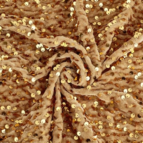 OLYCRAFT 3 m Samt Paillettenstoff Goldruten Glitzerstoff 150~163cm Breit Polyester Netzstoff Materialstoff Pailletten Stretchstoff Paillettenstoff Nähen Zum Basteln Kleidungsdekoration von OLYCRAFT