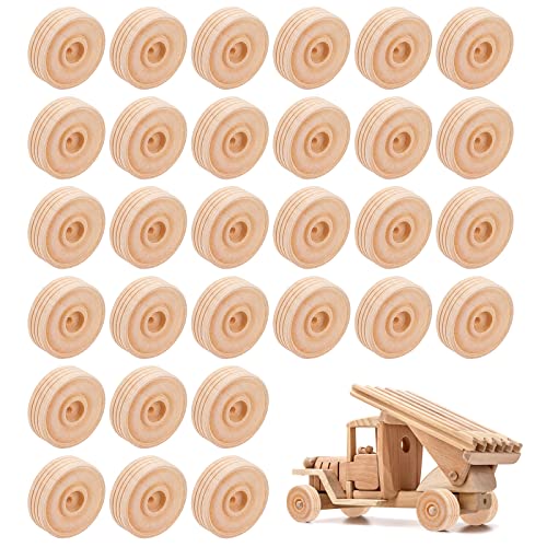 OLYCRAFT 30er-Pack 35.5mm Holzräder Unvollendete behandelte Holzräder mit 2.5mm Loch für Holzautos Fahrzeuge Reifenersatz für DIY Holzhandwerk machen von OLYCRAFT