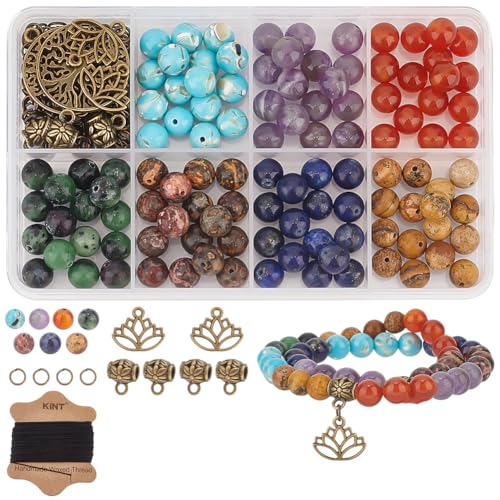 OLYCRAFT 321 Pcs Naturstein Armband Making Kit Mala Kit Chakra Perlen Kit für Schmuck machen natürliche & synthetische gemischte Edelstein Runde Perlen für Schmuck Halskette Making Kits von OLYCRAFT