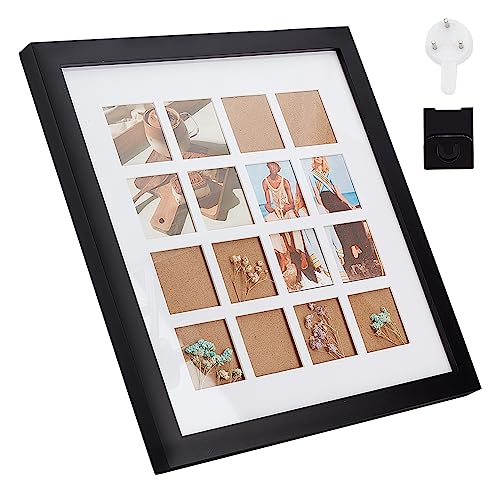 OLYCRAFT 34x34cm Quadratischer Fotorahmenständer Aus Holz Schwarzer Bilderrahmen Für 16 Foto Mehrere Bilderrahmen Mit Klarem Fenster Für Tischständer Und Wandmontage - 2cm Dicke von OLYCRAFT