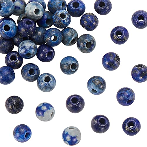 OLYCRAFT 36 Stück 8 mm Natürliche Lapislazuli Perlen Blauer Lapis Edelstein Perle Runde Lose Perlen 2.5 mm Großes Loch Glatte Zwischenperlen Runde Perlen Für Ohrringe Halsketten Schmuckherstellung von OLYCRAFT