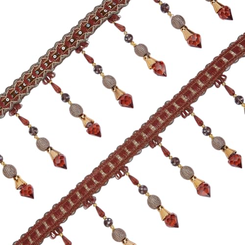 OLYCRAFT 4,4 Meter braune Perlen Quaste Vorhang Trim 13 cm breit Perlenfransenborte Perlen hängende Kugel Quaste Fransen Trim Polyester Fransen Spitzenband für Abdeckkante dekorativer Vorhang DIY von OLYCRAFT