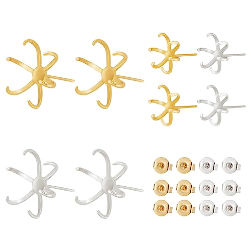 OLYCRAFT 4 Paar 4 Stil 18K Gold Ohrstecker Ohrring Rohlinge 6 Krallen Ohrring Rohlinge Gold Silber Kralle Ohrring Post Krallen Ohrring Findings für Schmuck-Ohrring-Herstellung von OLYCRAFT