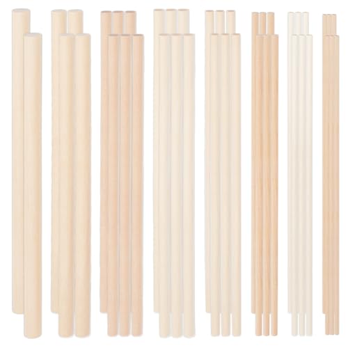 OLYCRAFT 42 Stück 8 Arten 25cm Holzdübel Verschiedene Größen Runde Dübelstangen Enthalten 3mm 4mm 5mm 6mm 7mm 8mm 10mm 12mm Buchenholzstäbchen-Set Für Heimwerkerarbeiten von OLYCRAFT