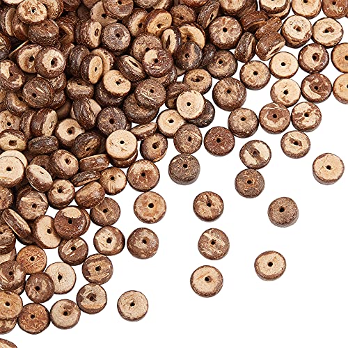 OLYCRAFT 428 Stück Coconut Shell Beads Natürliche Coconut Shell Rondelle Beads Flache Runde Coconut Beads Stränge Für Ohrring Armband Halskette Schmuck DIY Craft Making, Kokosnuss Braun von OLYCRAFT