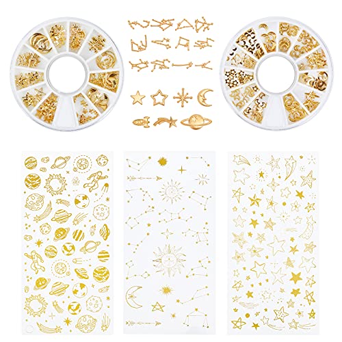 OLYCRAFT 444Stk. Star Sky Alloy Cabochons Golden Resin Fillers Constellations Anhänger Epoxidharzzubehör & 3 Blatt Nail Art Star Sky Selbstklebende Aufkleber Für DIY Nail Art Scrapbooks Resin Crafts von OLYCRAFT