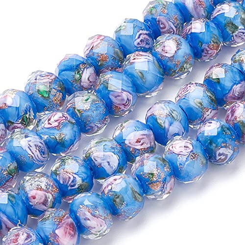 OLYCRAFT 45pcs 8~12mm Gold Sand Lampwork Perlen Blumen Lampwork Perlen Glas Handgemachte Runde Lose Perlen Für Rosenkranz Machen Schmuck Handwerk Machen Mit 1,6~2mm Loch - Kornblumenblau von OLYCRAFT