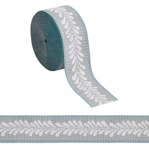 OLYCRAFT 5 m Jacquardbandbesatz Mit Blattmuster Jacquard 30mm Breite Polyesterbänder Dunkelgrau Mit Blättern Gewebter Jacquard Stickbesatz Für Heimwerker Näharbeiten Kleidungsdekoration von OLYCRAFT