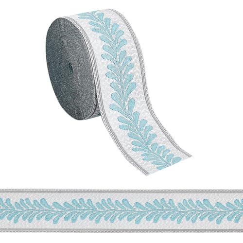 OLYCRAFT 5 m Jacquardbandbesatz Mit Blattmuster Jacquard 30mm Breite Polyesterbänder Hellblau Mit Blättern Gewebter Jacquard Stickbesatz Für Heimwerker Näharbeiten Basteln Kleidungsdekoration von OLYCRAFT