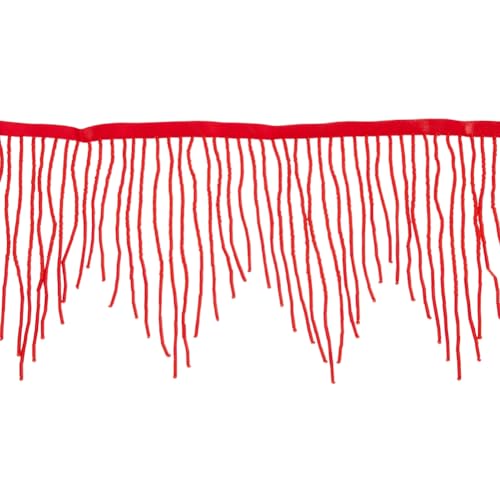 OLYCRAFT 1.6 m Perlen Gewellte Fransenbesatz In Wasserform Rotes Band Quastenkette Perlen Fransengürtel Besatzband Perlenfransenbesatz Kristallperlenband Für Kleidung DIY Basteln Nähen 14cm Breit von OLYCRAFT