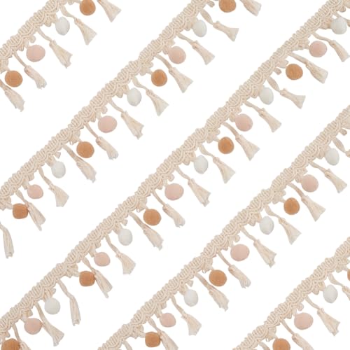 OLYCRAFT 5 m Pom Pom Ball Fransenbesatz 6cm Breite Pom Quaste Trim Pom Poms Fransen Ball Trim Beige Mini Kugelquaste Für Heimvorhang Kleidungsdekoration DIY Basteln Nähzubehör von OLYCRAFT