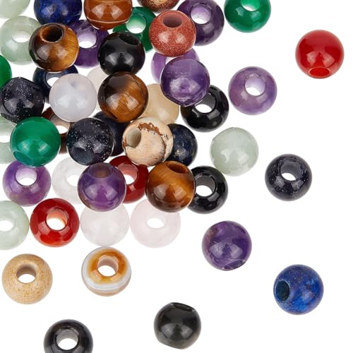 OLYCRAFT 50 Pcs 10mm Naturstein Perlen Zufällig Runde Lose Edelsteine 4mm Loch Perlen Verschiedene Steine Mit Großen Löchern Großpackung Steine Perlen Für DIY Halskette Armband Schmuckherstellung von OLYCRAFT