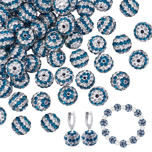 OLYCRAFT 50 Stück 10mm Streifen Strassperlen Blau Weiße Tonperlen Polymer Ton Pflaster Kristallperlen Disco Kugel Perlen 1.6mm Loch Runde Diamantperlen Für Die Schmuckherstellung Party Dekoration von OLYCRAFT