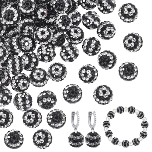 OLYCRAFT 50 Stück 10mm Streifen Strassperlen Schwarz Weiße Tonperlen Polymer Ton Pflasterkristallperlen Discokugel Perlen 1.6mm Loch Runde Diamantperlen Für Die Schmuckherstellung Party Dekoration von OLYCRAFT