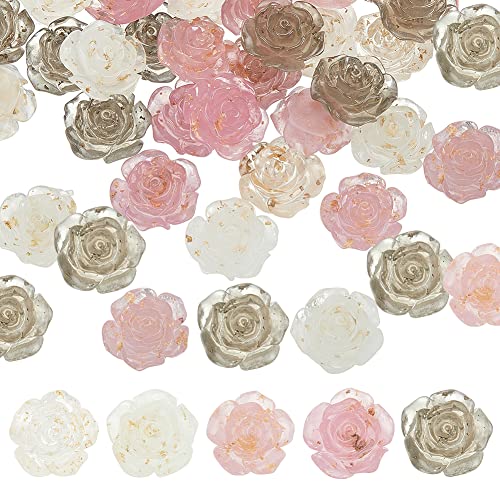 OLYCRAFT 50 Stück 25 mm Blumen Harz Cabochons Transparent Flache Rückseite Lose Perlen Schleim Anhänger Mit Goldfolie Für DIY Schmuckherstellung Und Basteln – 25.5x10 mm von OLYCRAFT