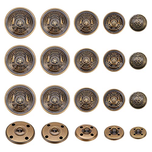 OLYCRAFT 50 Stück Metall Blazerknöpfe Flache Runde Messingknöpfe Mit Totenkopf 15mm 18mm 20mm 23mm 25mm Vintage Anzüge Knopf-Set Für Blazer Anzüge Mäntel Uniform Und Jacke - Antike Bronze von OLYCRAFT