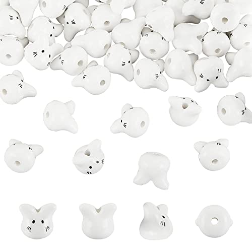 OLYCRAFT 50 Stück Totoro Porzellanperlen Mini Katze Porzellan Zwischenperlen Weiße Katze Lose Perlen Charms Keramikperlen Für Die Schmuckherstellung Kettenarmband Ohrringe Zubehör - Loch 2mm von OLYCRAFT