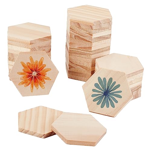 OLYCRAFT 50 Stück Unlackierte Holzstücke Sechseckige Holzscheiben Natürliches Holz Sechseckige Ausschnitte Leere Sechseckige Holzscheiben Für Heimwerker Zeichnen Malen Holzgravur - 5.8x5x0.6 cm von OLYCRAFT