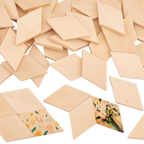 OLYCRAFT 50PCS Unvollendete Rhombus Holz Scheiben Holz Rhombus Holzplatten Holz Raute Scheiben Ornamente Für Valentinstag Heimwerkerbedarf Basteln Aufhängen 34x58x5mm von OLYCRAFT