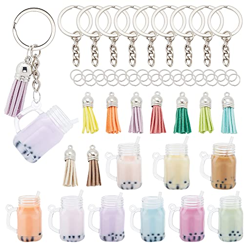 OLYCRAFT 57 Stück Mini Milchtasse Schlüsselanhänger Kit Bubble Tea Schlüsselanhänger Zubehör Set Mini Tasse Anhänger Charms Mit Quaste Anhänger Für Schlüsselanhänger DIY Ohrringherstellung von OLYCRAFT