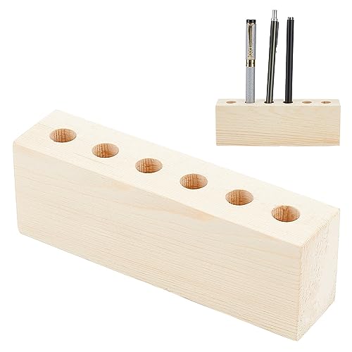 OLYCRAFT 6 Loch Stifthalter Aus Holz Für Den Schreibtisch Mit 12mm Rundloch Füllfederhalterständer Rustikaler Hölzerner Stift Organizer Büro Schreibtisch Stifthalter Für Die Stiftaufbewahrung von OLYCRAFT