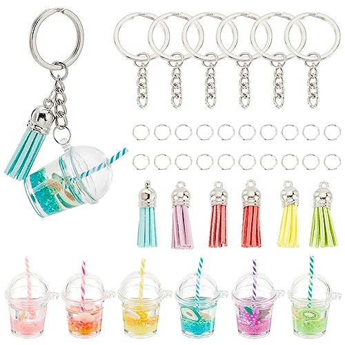 OLYCRAFT 6 Sets Milkytea Schlüsselanhänger Kit Mini Leuchtender Milchtee Schlüsselanhänger Mini Tasse Anhänger Charms Mit Quaste Und Schlüsselring Für Schlüsselanhänger DIY Schmuckherstellung von OLYCRAFT