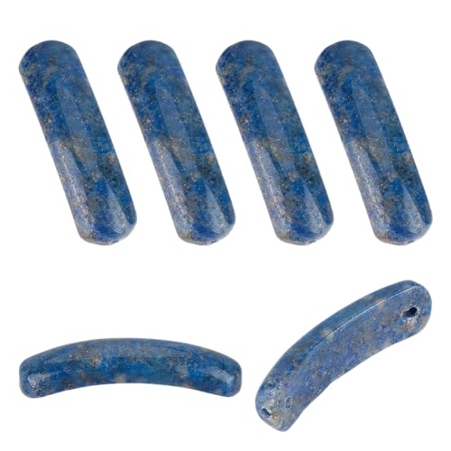 OLYCRAFT 6 Stück Natürliche Lapislazuli Perlen 37x10mm Natürliche Gebogene Steinperlen Lose Edelsteinperle Gebogenes Rechteckiges Verbindungsglied Europäische Charm Perlen - 2mm Loch von OLYCRAFT