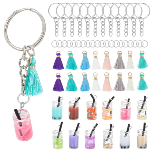 OLYCRAFT 60 Stück Bubble Tea Schlüsselanhänger Kit Bunte Boba Schlüsselanhänger Milchtee Schlüsselanhänger Zubehör Mit Quasten Schlüsselanhänger Ringe Für DIY Schlüsselanhänger Schmuckherstellung von OLYCRAFT